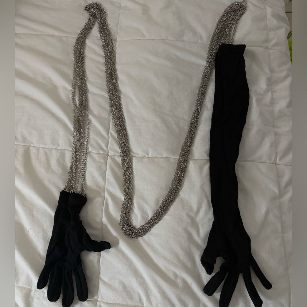 Elegant Silver Chain and Black Gloves Set